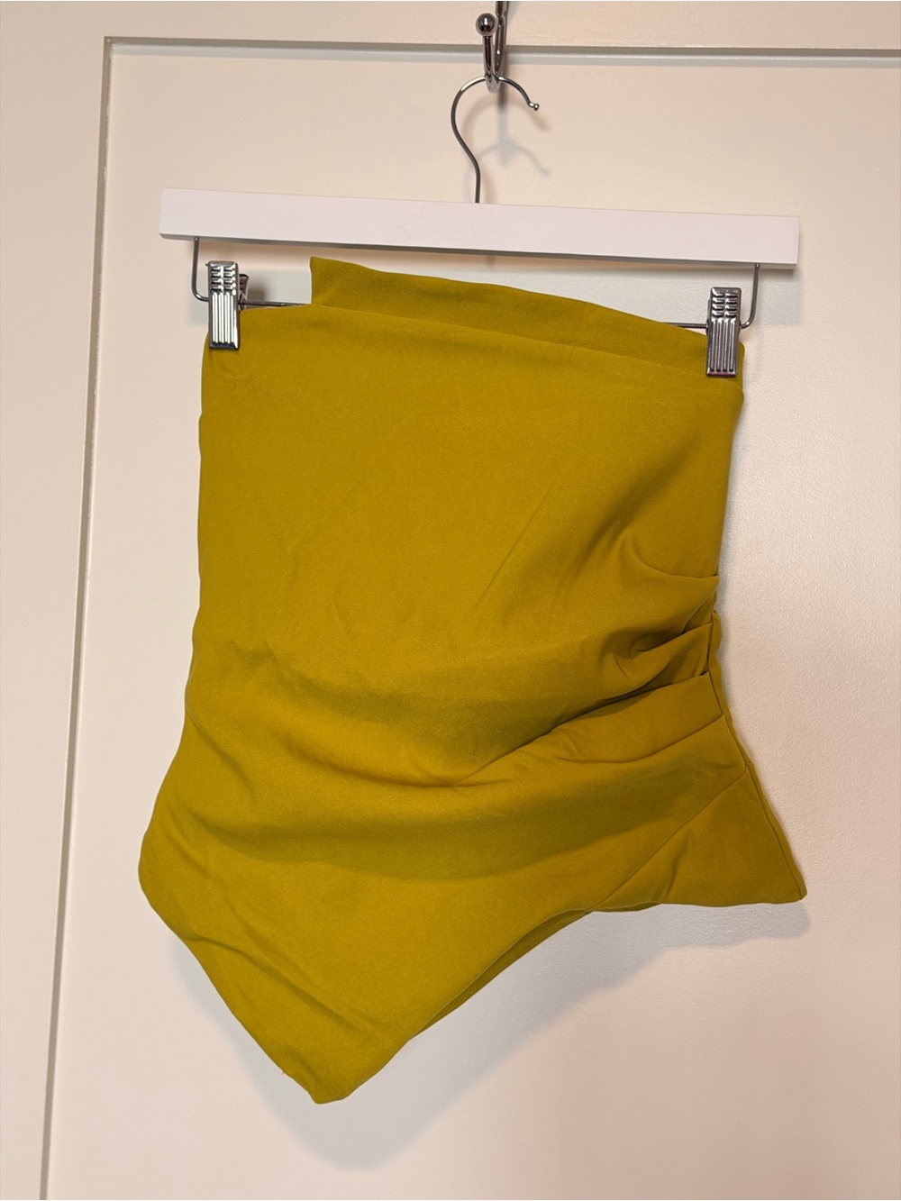Zara Olive-Yellow Asymmetrical Draped Strapless Top